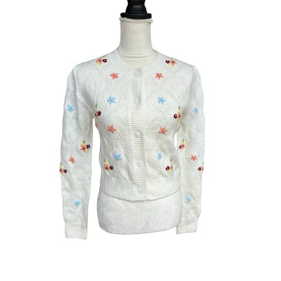English Factory Floral Handmade Embroidered Button Down Cardigan Sweater - S - Picture 2 of 7
